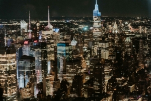 A stunning view of the New York City skyline at night, captured as part of ASRS 2022.