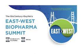 The logo for the East-West Biopharma Summit prominently features a vial design.