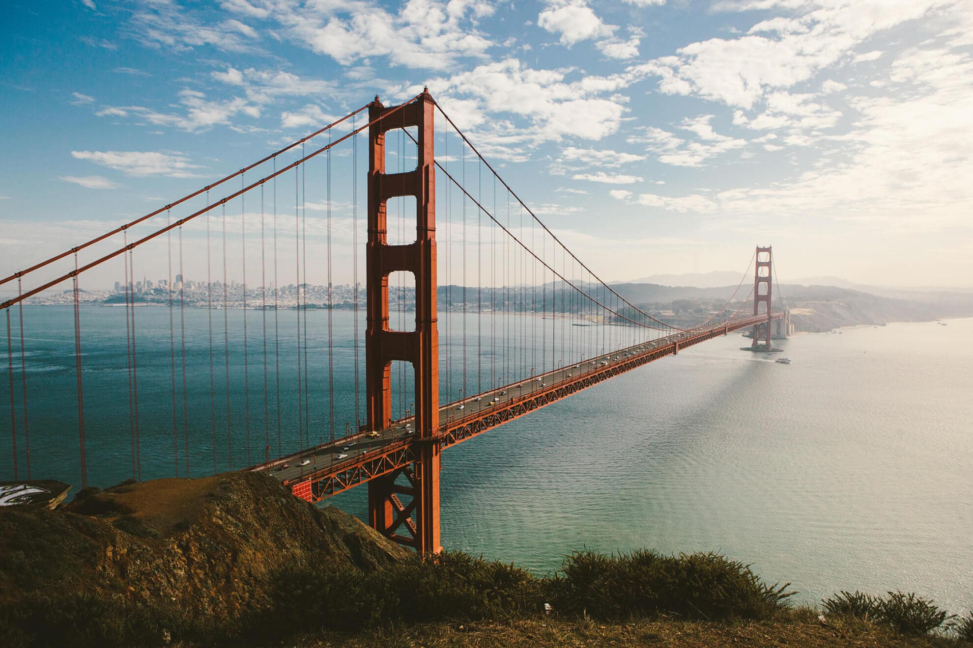 The iconic Golden Gate Bridge in San Francisco, California stands as a breathtaking marvel of engineering and a symbol of the city's vibrant spirit. Spanning across the magnificent San Francisco Bay, this world